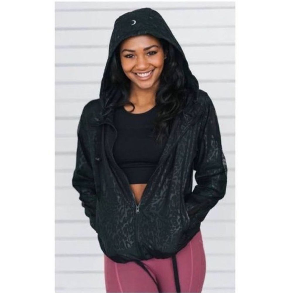 Ladies Zyia Active Black Cheetah Print Hooded Bomber Jacket Size Large